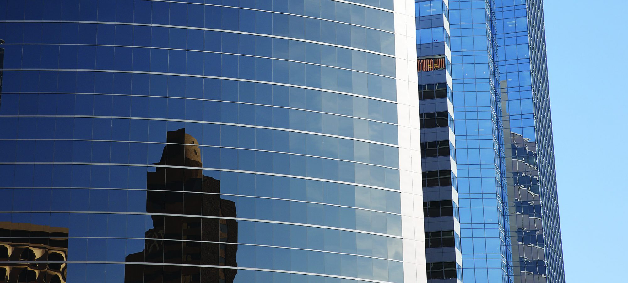 Sun control window films on a commercial building